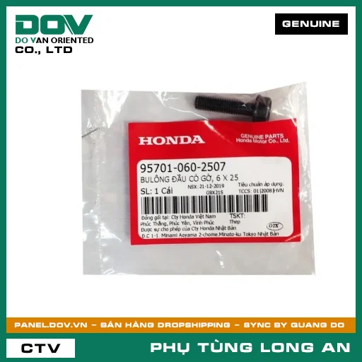 BULÔNG ĐẦU CÓ GỜ, 6 X 25 HONDA CB250 NIGHTHAWK, CB650R, CBR650R, SH 125/150 — 957010602507