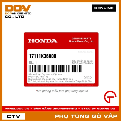 CỔ HÚT MÃ PHỤ TÙNG 17111K36A00 — 17111K36A00
