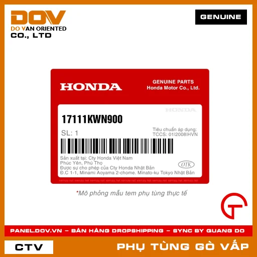CỔ HÚT MÃ PHỤ TÙNG 17111KWN900 — 17111KWN900