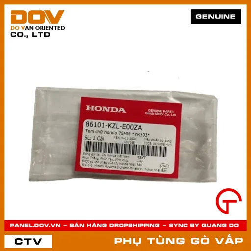 TEM CHỮ HONDA 75MM *YR303* MÃ PHỤ TÙNG 86101KZLE00ZA — 86101KZLE00ZA