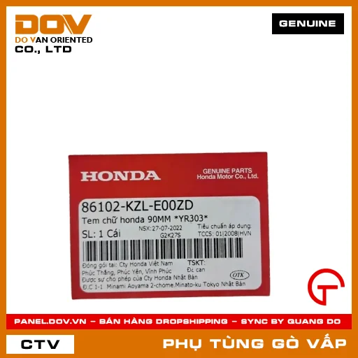 TEM CHỮ HONDA 90MM *YR303* MÃ PHỤ TÙNG 86102KZLE00ZD — 86102KZLE00ZD