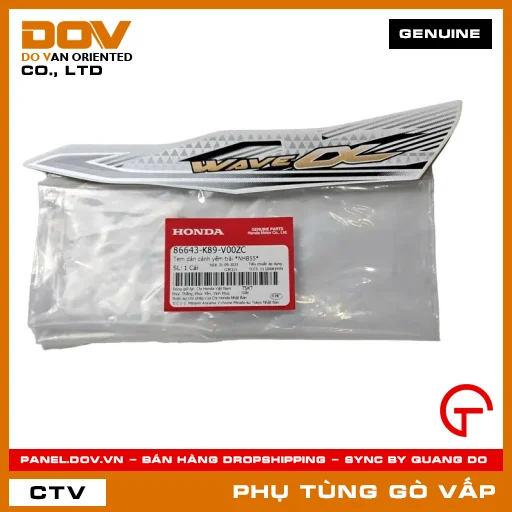 TEM DÁN CÁNH YẾM TRÁI *NHB55* MÃ PHỤ TÙNG 86643K89V00ZC — 86643K89V00ZC