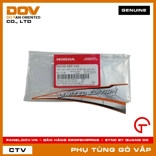 TEM CÁNH YẾM TRÁI B (PHIÊN BẢN GIỚI HẠN) MÃ PHỤ TÙNG 8664AK89V40 — 8664AK89V40
