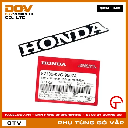 TEM CHỮ HONDA 100MM *NHA69P* MÃ PHỤ TÙNG 87130KVG960ZA — 87130KVG960ZA