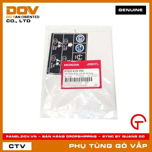 TEM THÔNG SỐ VỎ, XÍCH TẢI, TẢI TRỌNG MÃ PHỤ TÙNG 87505K1NV00 — 87505K1NV00