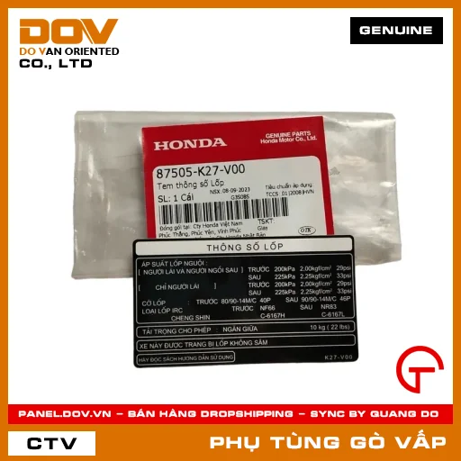 TEM THÔNG SỐ VỎ MÃ PHỤ TÙNG 87505K27V00 — 87505K27V00