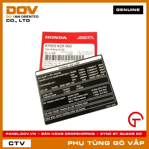 TEM THÔNG SỐ VỎ MÃ PHỤ TÙNG 87505K29900 — 87505K29900
