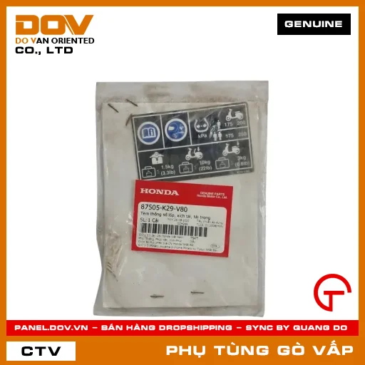 TEM THÔNG SỐ VỎ, XÍCH TẢI, TẢI TRỌNG MÃ PHỤ TÙNG 87505K29V80 — 87505K29V80