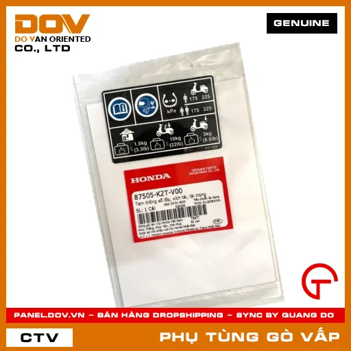 TEM THÔNG SỐ VỎ, XÍCH TẢI, TẢI TRỌNG MÃ PHỤ TÙNG 87505K2TV00 — 87505K2TV00