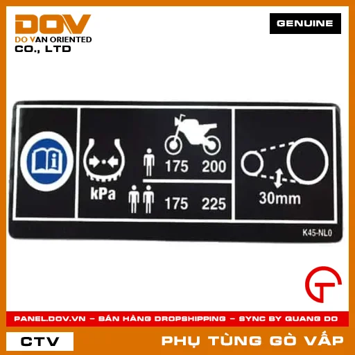 TEM THÔNG SỐ VỎ VÀ XÍCH TẢI MÃ PHỤ TÙNG 87505K45NL0 — 87505K45NL0