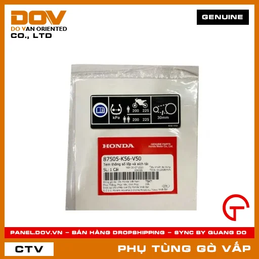 TEM THÔNG SỐ VỎ VÀ XÍCH TẢI MÃ PHỤ TÙNG 87505K56V50 — 87505K56V50