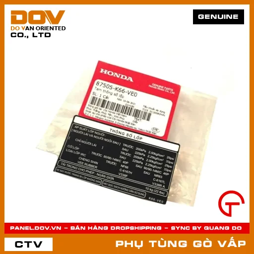 TEM THÔNG SỐ VỎ MÃ PHỤ TÙNG 87505K66VE0 — 87505K66VE0