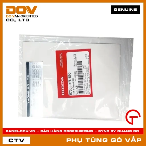TEM THÔNG SỐ VỎ MÃ PHỤ TÙNG 87505KFL890 — 87505KFL890