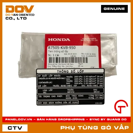 TEM THÔNG SỐ VỎ MÃ PHỤ TÙNG 87505KVB950 — 87505KVB950