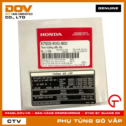 TEM HƯỚNG DẪN VỎ MÃ PHỤ TÙNG 87505KVGB00 — 87505KVGB00