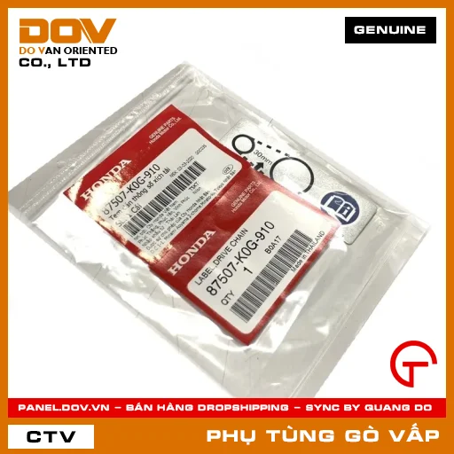 TEM DÁN THÔNG SỐ XÍCH TẢI MÃ PHỤ TÙNG 87507K0G910 — 87507K0G910
