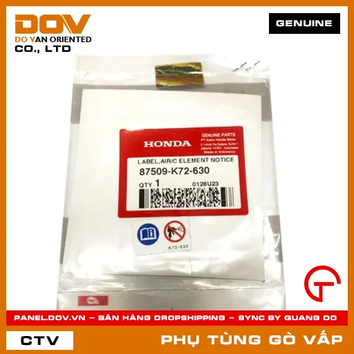 TEM BỘ LỌC GIÓ MÃ PHỤ TÙNG 87509K72630 — 87509K72630