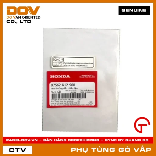 TEM HƯỚNG DẪN NHIÊN LIỆU MÃ PHỤ TÙNG 87562K12900 — 87562K12900