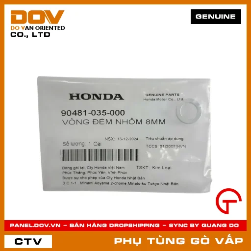 VÒNG ĐỆM NHÔM 8MM MÃ PHỤ TÙNG 90481035000 — 90481035000