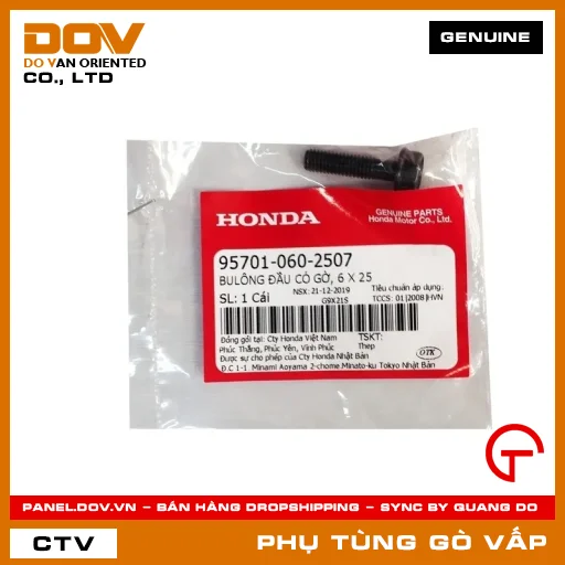 BULÔNG ĐẦU CÓ GỜ, 6 X 25 MÃ PHỤ TÙNG 957010602507 — 957010602507