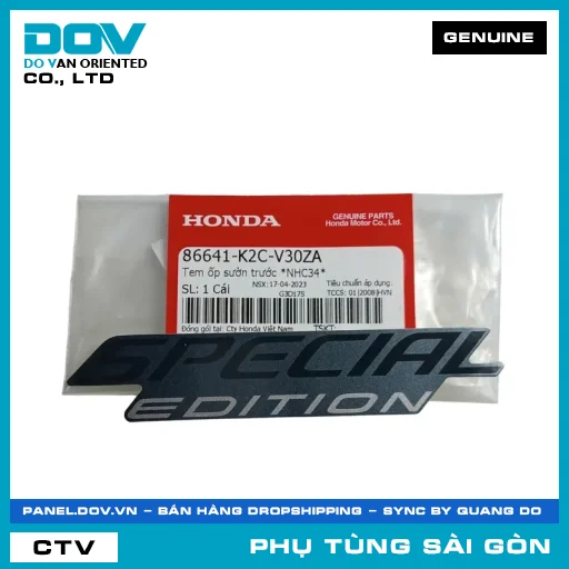 TEM ỐP SƯỜN TRƯỚC *NHC34* | HONDA PARTS CODE 86641K2CV30ZA — 86641K2CV30ZA