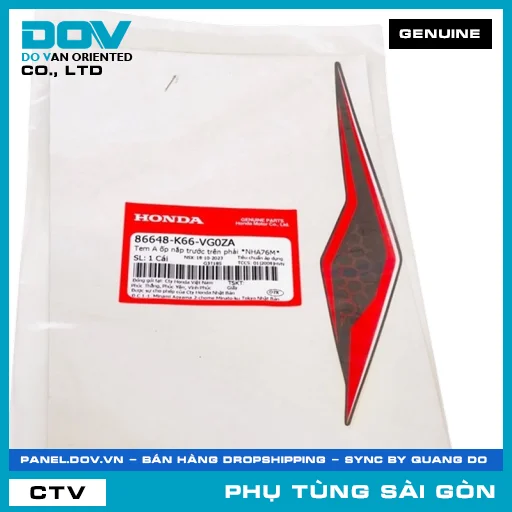 TEM A ỐP NẮP TRƯỚC TRÊN PHẢI *NHA76M* | HONDA PARTS CODE 86648K66VG0ZA — 86648K66VG0ZA