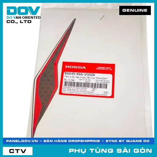 TEM A ỐP NẮP TRƯỚC TRÊN TRÁI *NHA76M* | HONDA PARTS CODE 86649K66VG0ZA — 86649K66VG0ZA