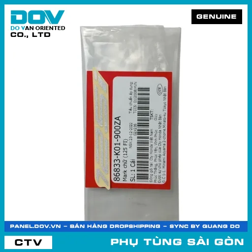 MARK CHỮ (125 FI) | HONDA PARTS CODE 86833K01900ZA — 86833K01900ZA