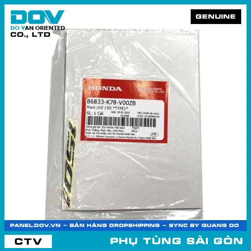 MARK CHỮ 150L *NH1* | HONDA PARTS CODE 86833K78V00ZB — 86833K78V00ZB