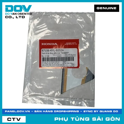 TEM B ỐP ỐNG YẾM TRÁI *NHA69P* | HONDA PARTS CODE 87106KYL920ZA — 87106KYL920ZA