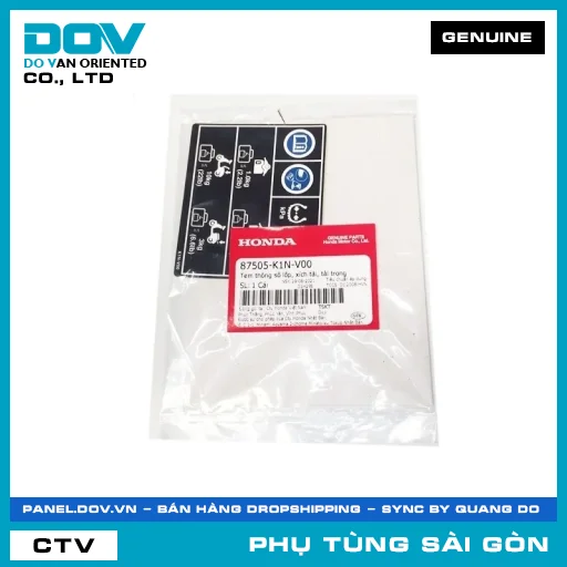 TEM THÔNG SỐ LỐP, XÍCH TẢI, TẢI TRỌNG | HONDA PARTS CODE 87505K1NV00 — 87505K1NV00
