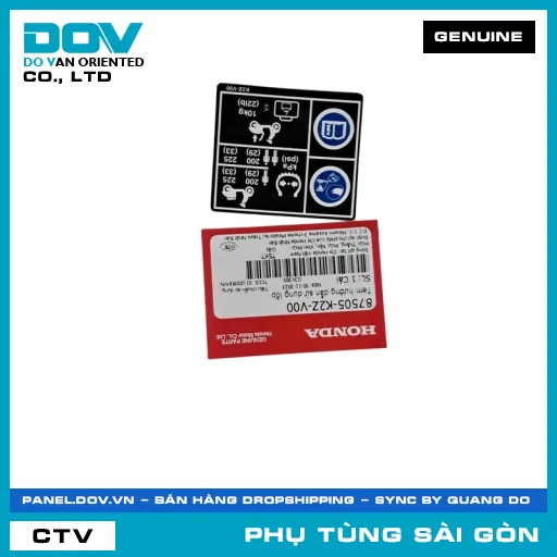 TEM HƯỚNG DẪN SỬ DỤNG LỐP | HONDA PARTS CODE 87505K2ZV00 — 87505K2ZV00