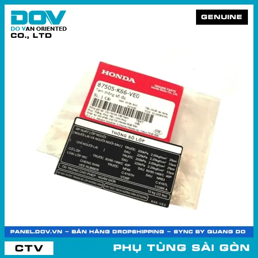 TEM THÔNG SỐ LỐP | HONDA PARTS CODE 87505K66VE0 — 87505K66VE0
