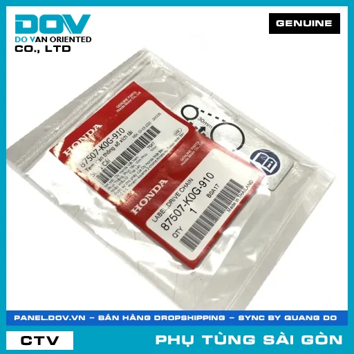 TEM DÁN THÔNG SỐ XÍCH TẢI | HONDA PARTS CODE 87507K0G910 — 87507K0G910