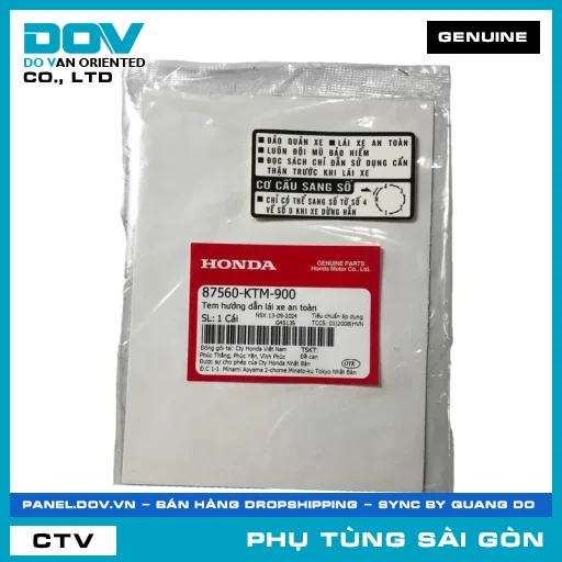 TEM HƯỚNG DẪN LÁI XE AN TOÀN | HONDA PARTS CODE 87560KTM900 — 87560KTM900