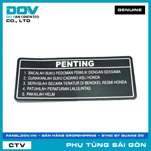 TEM HƯỚNG DẪN LÁI XE | HONDA PARTS CODE 87560KVB930 — 87560KVB930
