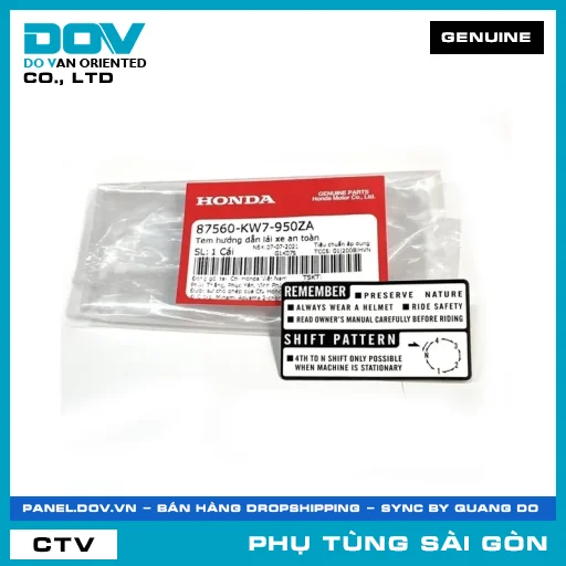 TEM HƯỚNG DẪN LÁI XE AN TOÀN | HONDA PARTS CODE 87560KW7950ZA — 87560KW7950ZA