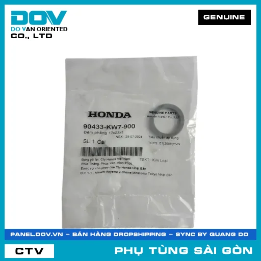 ĐỆM PHẲNG 17X23X3 | HONDA PARTS CODE 90433KW7900 — 90433KW7900