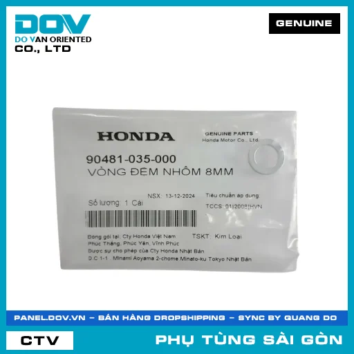 LONG ĐỀN NHÔM 8MM | HONDA PARTS CODE 90481035000 — 90481035000