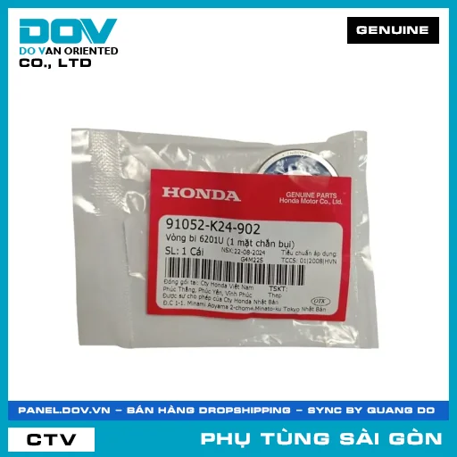 VÒNG BI 6201U (1 MẶT CHẮN BỤI) | HONDA PARTS CODE 91052K24902 — 91052K24902