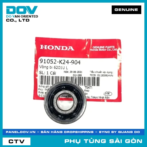 VÒNG BI 6201UL (1 MẶT CHẮN BỤI) | HONDA PARTS CODE 91052K24904 — 91052K24904
