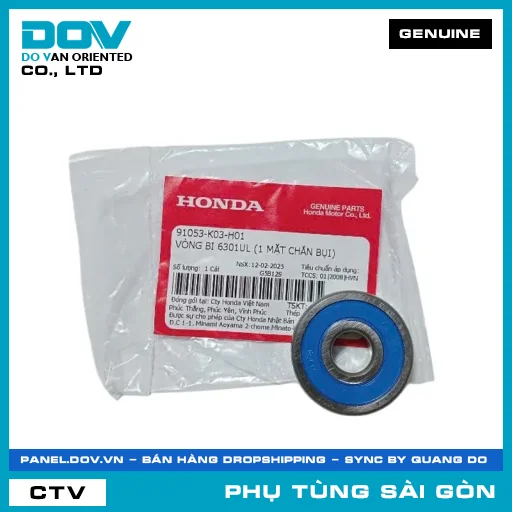 VÒNG BI 6301UL (1 MẶT CHẮN BỤI) | HONDA PARTS CODE 91053K03H01 — 91053K03H01