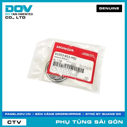 VÒNG BI 6301UL (1 MẶT CHẮN BỤI) | HONDA PARTS CODE 91053K03H02 — 91053K03H02