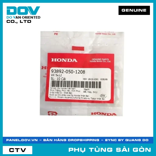 VÍT CÓ LONG ĐỀN 5X12 | HONDA PARTS CODE 938920501208 — 938920501208