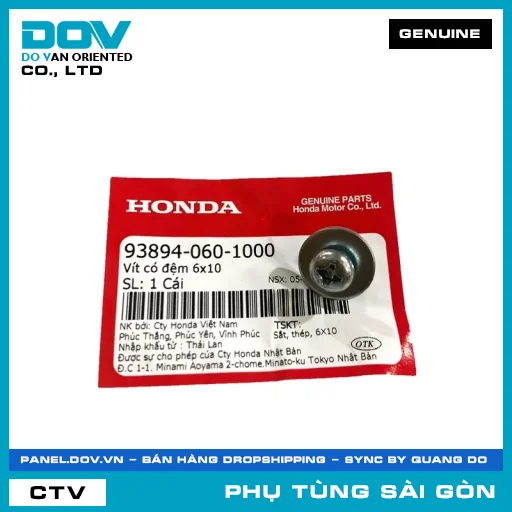 VÍT CÓ ĐỆM 6X10 | HONDA PARTS CODE 938940601000 — 938940601000