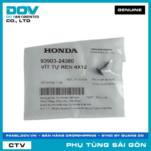 VÍT TỰ REN 4X12 | HONDA PARTS CODE 9390324380 — 9390324380