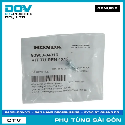 VÍT TỰ REN 4X12 | HONDA PARTS CODE 9390334310 — 9390334310