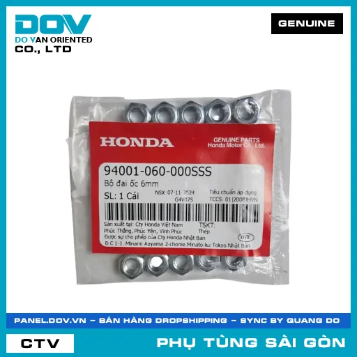 BỘ ĐAI ỐC 6MM | HONDA PARTS CODE 94001060000SSS — 94001060000SSS