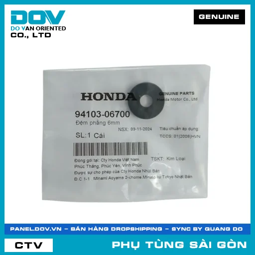 ĐỆM PHẲNG 6MM | HONDA PARTS CODE 9410306700 — 9410306700