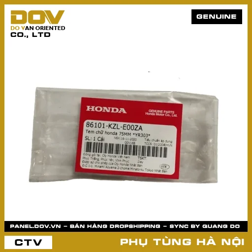 MÃ PHỤ TÙNG : 86101KZLE00ZA TEM CHỮ HONDA 75MM *YR303* — 86101KZLE00ZA
